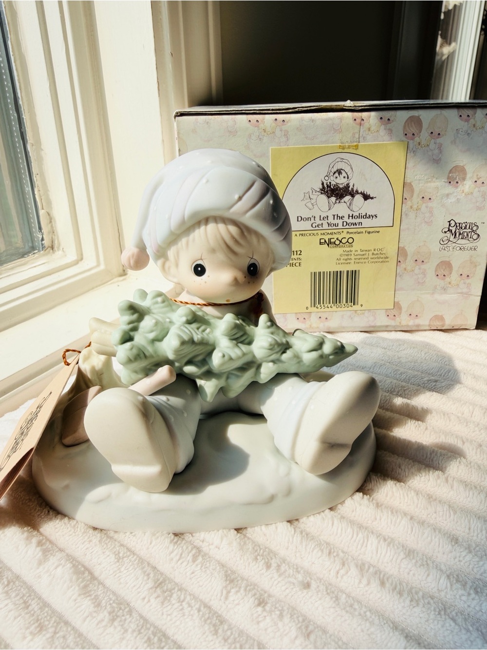1989 Precious Moments Don’t Let The Holidays Get You Down Porcelain Figure & Box - Picture 1 of 4